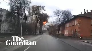 Russian strike caught on dashcam in Chernihiv Ukraine [upl. by Aronow]