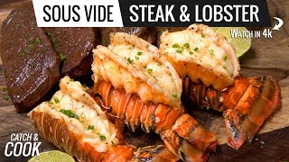 Sous Vide LOBSTER and STEAK  Catch and Cook Lobster VLOG 1 [upl. by Annaej]