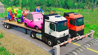 Flatbed Trailer Truck Potholes Transport Car Portal Trap Rescue  Cars vs Speed Bumps  BeamNGdrive [upl. by Nnasor]