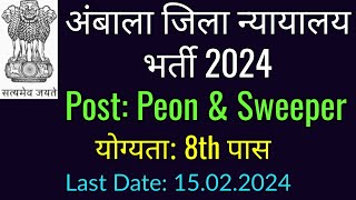 Ambala District Court Recruitment 2024 l Apply Peon Vacancy in District Court Ambala 2024 [upl. by Kunin]