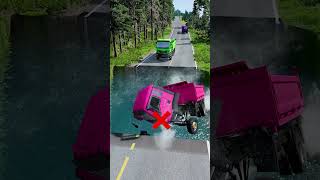 Dump truck vs huge water pit 10  carsvswaterpit doubleflatbedtrailertruckvsspeedbumps [upl. by Clayborne]