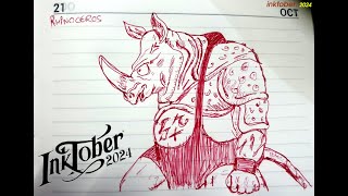 Pen Sketch Rhinoceros ref One Punch Man  inktober inktober2024 21st Oct [upl. by Asertal88]