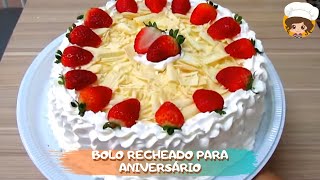 BOLO PARA ANIVERSÁRIO COM MORANGOS  MIL DELÍCIAS NA COZINHA [upl. by Cormier]