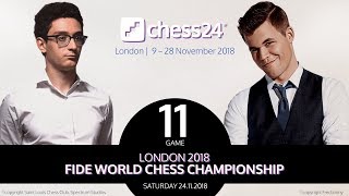 CarlsenCaruana Game 11  2018 FIDE World Chess Championship [upl. by Hanoj]