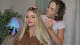 ASMR Perfectionist Hair Straightening Boho Hairstyle  Jewelry Headpiece Application amp Final Touches [upl. by Anna-Maria]