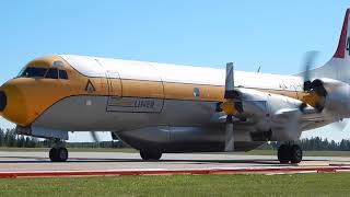 Air Spray Lockheed L188 Electra Startup Taxi And Takeoff At Rocky Mountain House Airport [upl. by Pinelli]