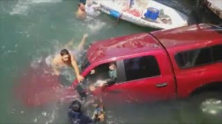 Strangers Rescue 87YearOld Woman Her Son and Dog From Sinking Car [upl. by Katharyn763]