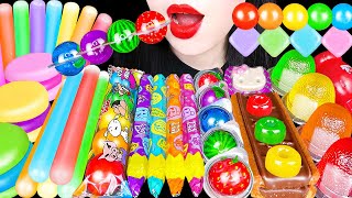 ASMR RAINBOW DESSERTS EDIBLE PENCIL NIKLNIPS FRUITS GUMMY 무지개 디저트 먹는 색연필 닉클립 과일구미 먹방 MUKBANG [upl. by Kutzenco]