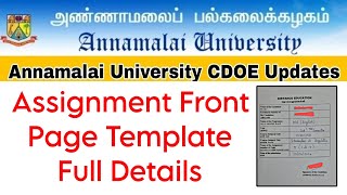 Annamalai University CDOE Assignment Front Page Full Details 👍 [upl. by Torry]