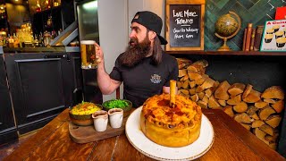 YOU GET FREE BEERS FOR THE NIGHT IF YOU CAN CONQUER THIS GIANT £85 PIE CHALLENGE  BeardMeatsFood [upl. by Jarus]