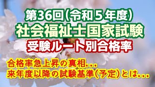 【社会福祉士】第36回（令和5年度）国家試験 受験ルート別合格率 [upl. by Htebazila62]