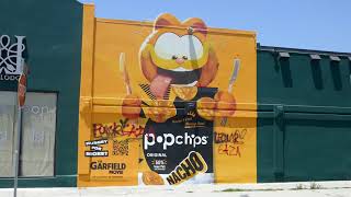 Garfield Popchips Billboard Art Mural Melrose Avenue Los Angeles California USA July 2 2024 [upl. by Ammadas230]