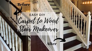 EASY DIY Carpet to Wood Stair Makeover [upl. by Adelpho]