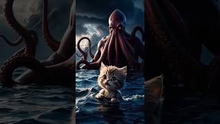 Dad Cat save his son from octopus 🙀 catsoftiktok cat cute aiart ai poorcat catlover fyp [upl. by Morse]