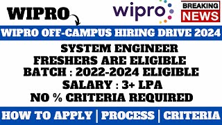 WIPRO OFFCAMPUS HIRING 2024  BATCH 20232025  SALARY  4 LPA  DIOPLOMA HOLDERS CAN APPLY [upl. by Mackey]