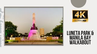 Luneta Park and Manila Bay Sunset  Day and Night Walk  4K [upl. by Ulysses]