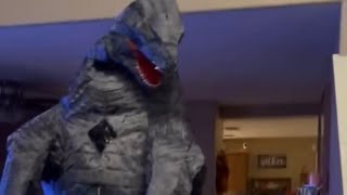 AJ wears Godzilla suit on Halloween to collect candy iPhone Edition [upl. by Yvor]