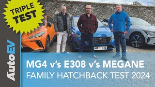 E308 vs MG4 vs Megane  Which is the best electric 5 door family hatchback [upl. by Kraft]