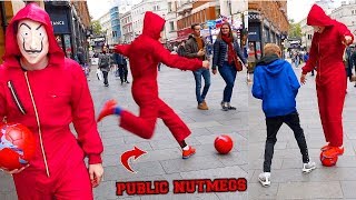 Scaring people in LONDON with a FOOTBALL  PUBLIC NUTMEGS CHALLENGE [upl. by Sawyor]