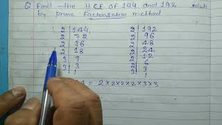 Find the HCF of 144 and 192 by prime factorization method [upl. by Travis]