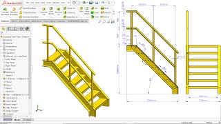 Solidworks Steel stair Weldments and Sheet metal [upl. by Nairret]