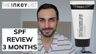 The Inkey List POLYGLUTAMIC ACID DEWY SUNSCREEN SPF30 3 MONTHS REVIEW [upl. by Ecinev129]