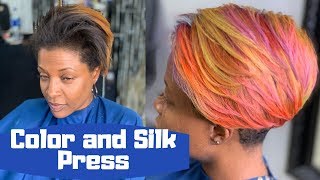 Detailed color silk press and trim  Influance color [upl. by Ramyaj643]