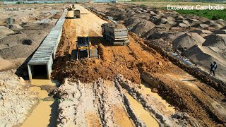 Excellent Techniques Operator Use Strong Power New Bulldozer Pushing Dirt And Sand Building New Road [upl. by Cannon]