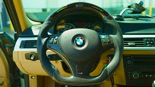 BMW E90 Custom Carbon Fiber Steering Wheel With Shift lights‼️Install  Review [upl. by Wain928]