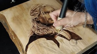 The Witcher  Pyrography Wood burning Portrait TIME  LAPSE [upl. by Lesna]