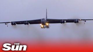 HUGE US Air Force B52 Bomber lands in UK amid Russia tensions [upl. by Weld74]