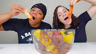 ONE BITE SEAFOOD BOIL MUKBANG CHALLENGE  KING CRAB SAUSAGE BOILED EGG SWEET CORN [upl. by Nert]