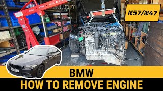 How to remove engine replacement removal swap pull BMW 530d 520d N57 N47 330d 320d 730d 740d F10 F11 [upl. by Welford750]