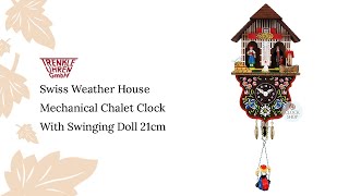 Swiss Weather House Mechanical Chalet Clock With Swinging Doll 21cm By TRENKLE [upl. by Etnelav]