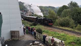 LMS 13268 Stanier Mogul departing Highley station [upl. by Elac]