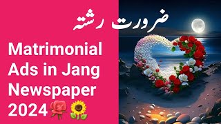 Jang Sunday NewspaperMatrimonial  Online Marriage Divorced 2nd Wedding [upl. by August]