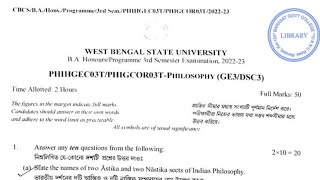 wbsu 3rd Semester Philosophy question paperGeneral 2023  philosophywest Bengal state university [upl. by Hopkins867]