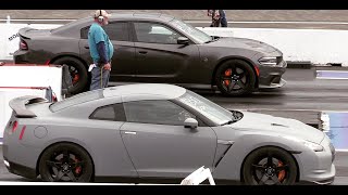 Hellcat vs GTR Nissan  muscle car vs sport car  drag race [upl. by Nadnal]