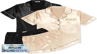 Ekouaer 2 Pack Womens Pajama Sets Silk Satin Short Sleeve Button Down Review [upl. by Nywra232]