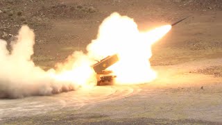 US Marines fire High Mobility Artillery Rocket System HIMARS During RIMPAC [upl. by Neesay]