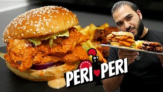 Peri Peri Chicken Burger with Peri Peri Wings and Fries  Halal Chef [upl. by Leyameg]