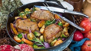 Annessa Chumbleys One Skillet Pork Brussels Sprouts and Apples  Home amp Family [upl. by Trefler]