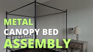 Yaheetech Metal Canopy Platform Bed Frame Assembly  Renwick Juno  Topeakmart Metal Canopy Bed [upl. by Aidul]