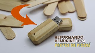 Como reformar um Pendrive com palitos de picolé DIY a USB Stick case with popsicle sticks [upl. by Nikolia]