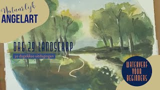 Landschap in aquarelverf  WATERVERF VOOR BEGINNERS  dag 29 van 30 dagelijkse uitdagingen [upl. by Jenkel563]