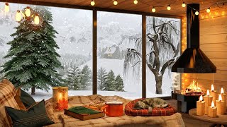 Winter Snow Mountain Cabin in Cozy Ambience with Snowfall Relaxing Wind Fireplace and Candles [upl. by Llewop74]