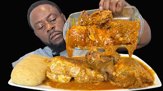 ASMR EXTREMELY HOT OGBONO SOUP amp GOAT MEAT MERLUZA FISH WITH FUFU  AFRICAN FOOD [upl. by Akinhoj]