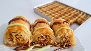 DUBAİ ÇİKOLATALI ANTEP FISTIKLI KADAYIFLI TAHİNLİ SARMA BAKLAVA TARİFİ💯👍 [upl. by Arahset840]