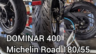 NEW SHOESMICHELIN ROAD 18055DOMINAR 400TYRE UPSIZE dominar michelin [upl. by Adnorrahs]