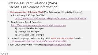 IBM Watson Assistant SolutionsWAS Enablement Information [upl. by Dalston]